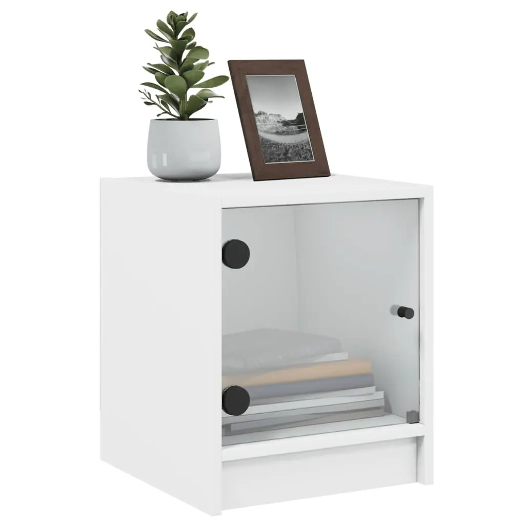 White Glass Door Bedside Cabinet for Storage