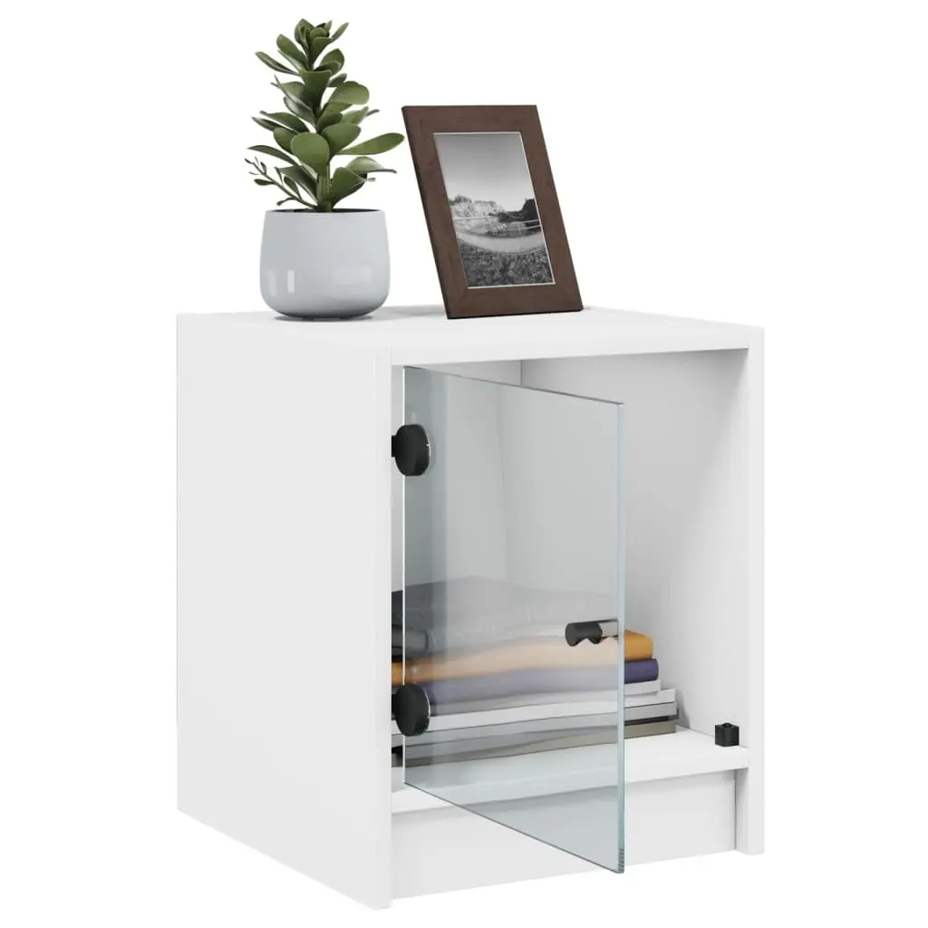 White Glass Door Bedside Cabinet for Storage