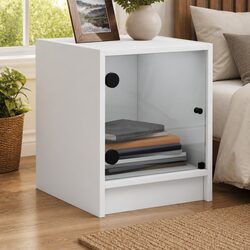 Stylish White Bedside Cabinets with Glass Doors – 2 pcs