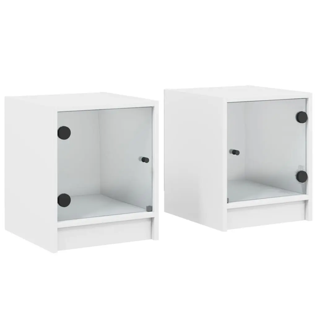 Bedside Cabinets Engineered Wood Glass Doors 2 pcs White