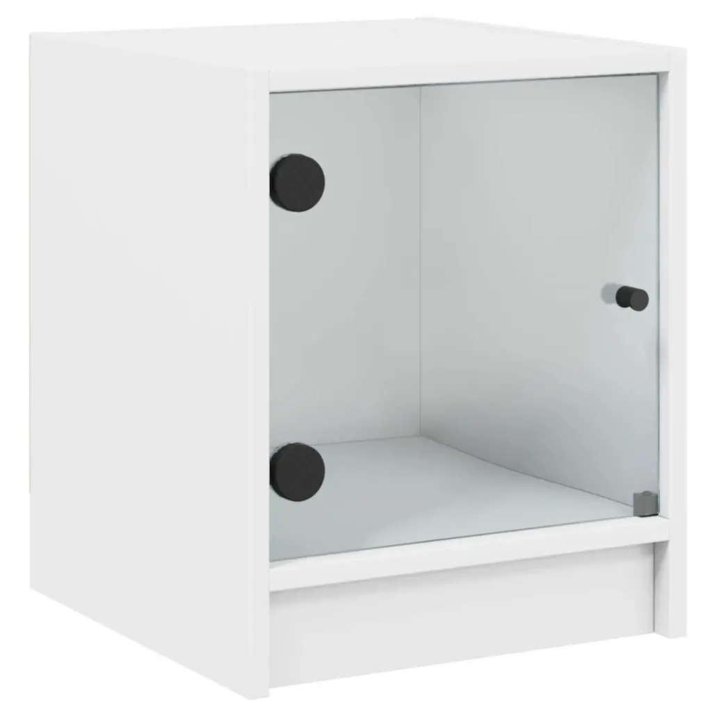 Bedside Cabinets Engineered Wood Glass Doors 2 pcs White