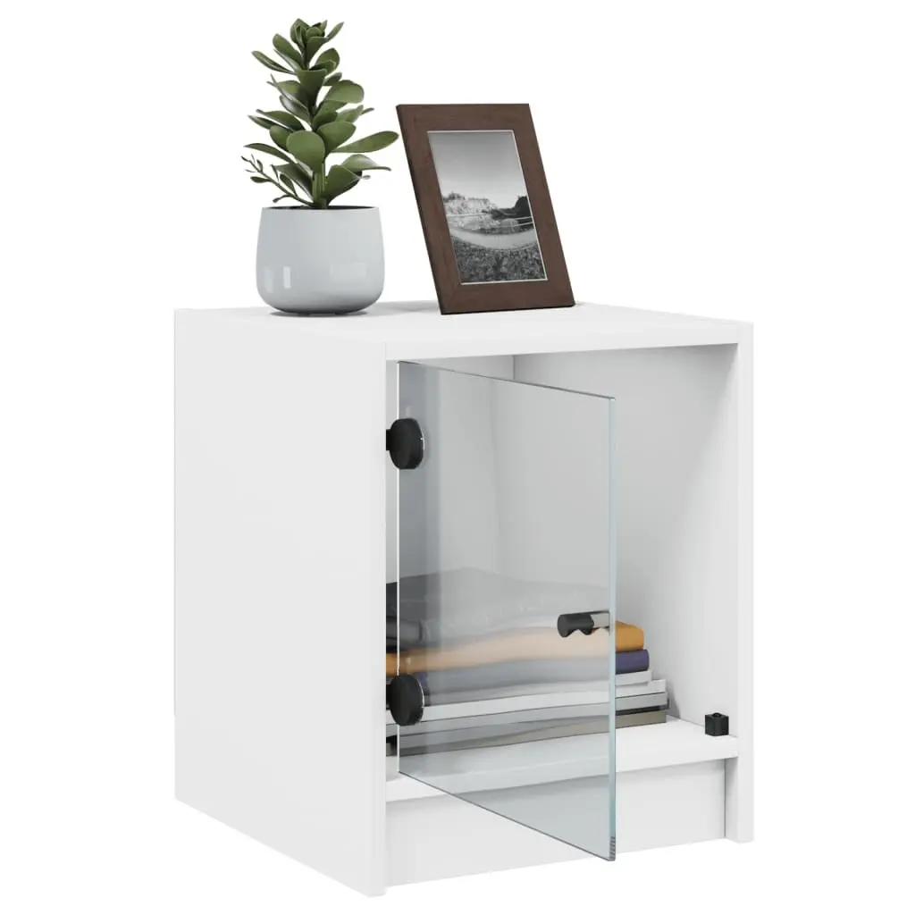 Bedside Cabinets Engineered Wood Glass Doors 2 pcs White