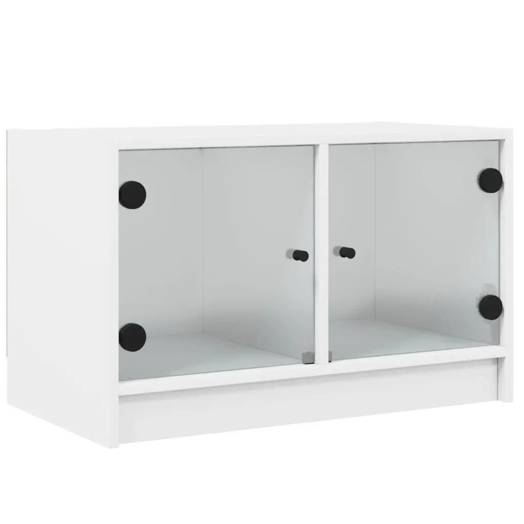 White TV Cabinet with Glass Doors and Storage