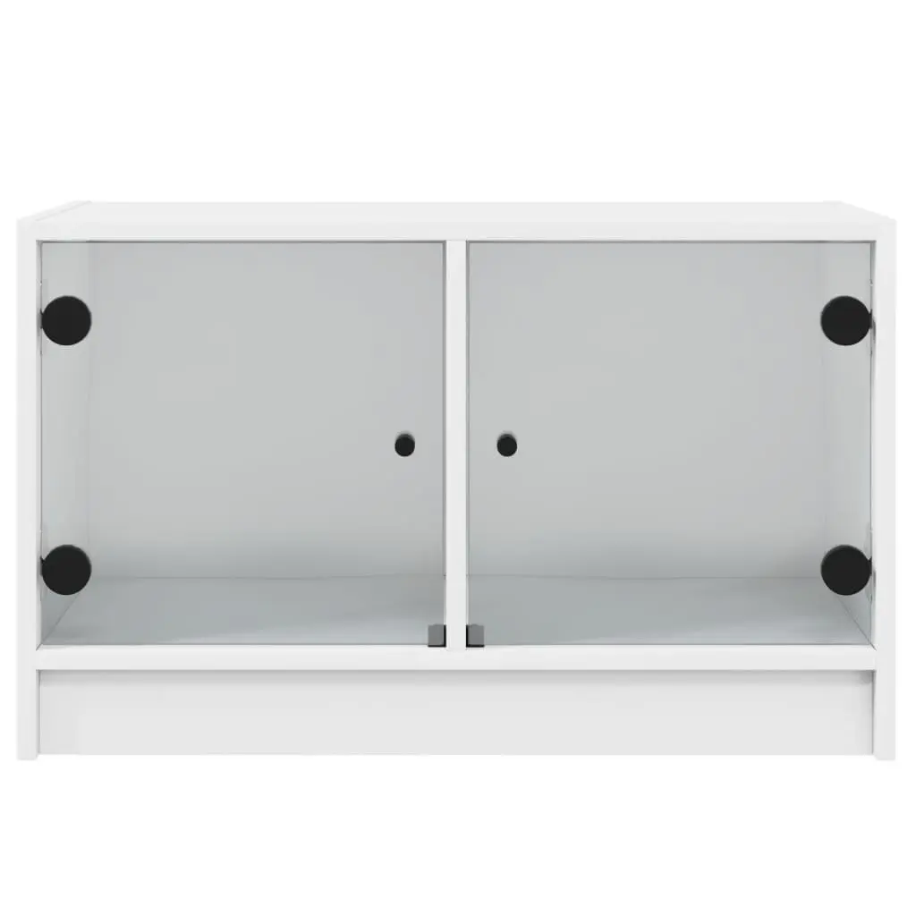 White TV Cabinet with Glass Doors and Storage