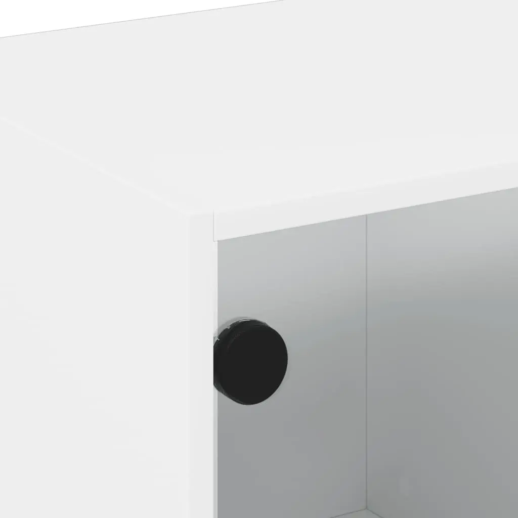 White TV Cabinet with Glass Doors and Storage