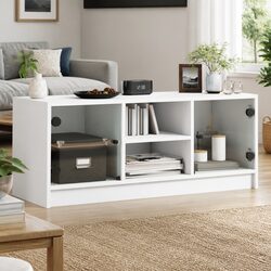 Sleek White Glass-Door TV Cabinet for Modern Spaces
