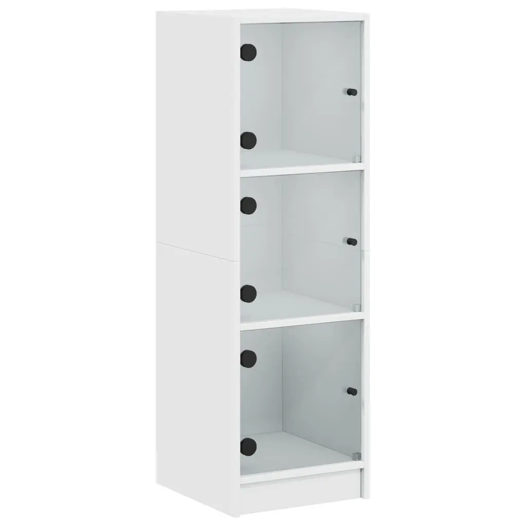White Highboard Storage Cabinet with Glass Doors