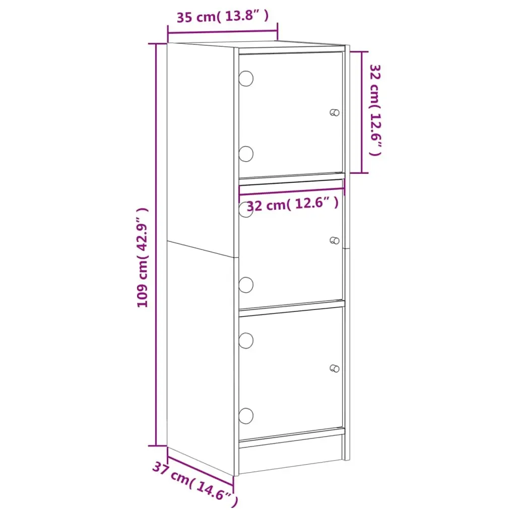 White Highboard Storage Cabinet with Glass Doors
