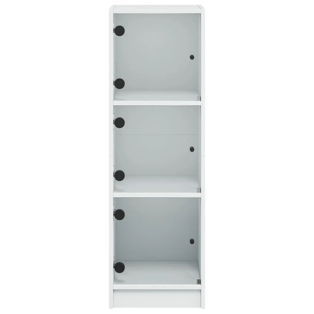 White Highboard Storage Cabinet with Glass Doors