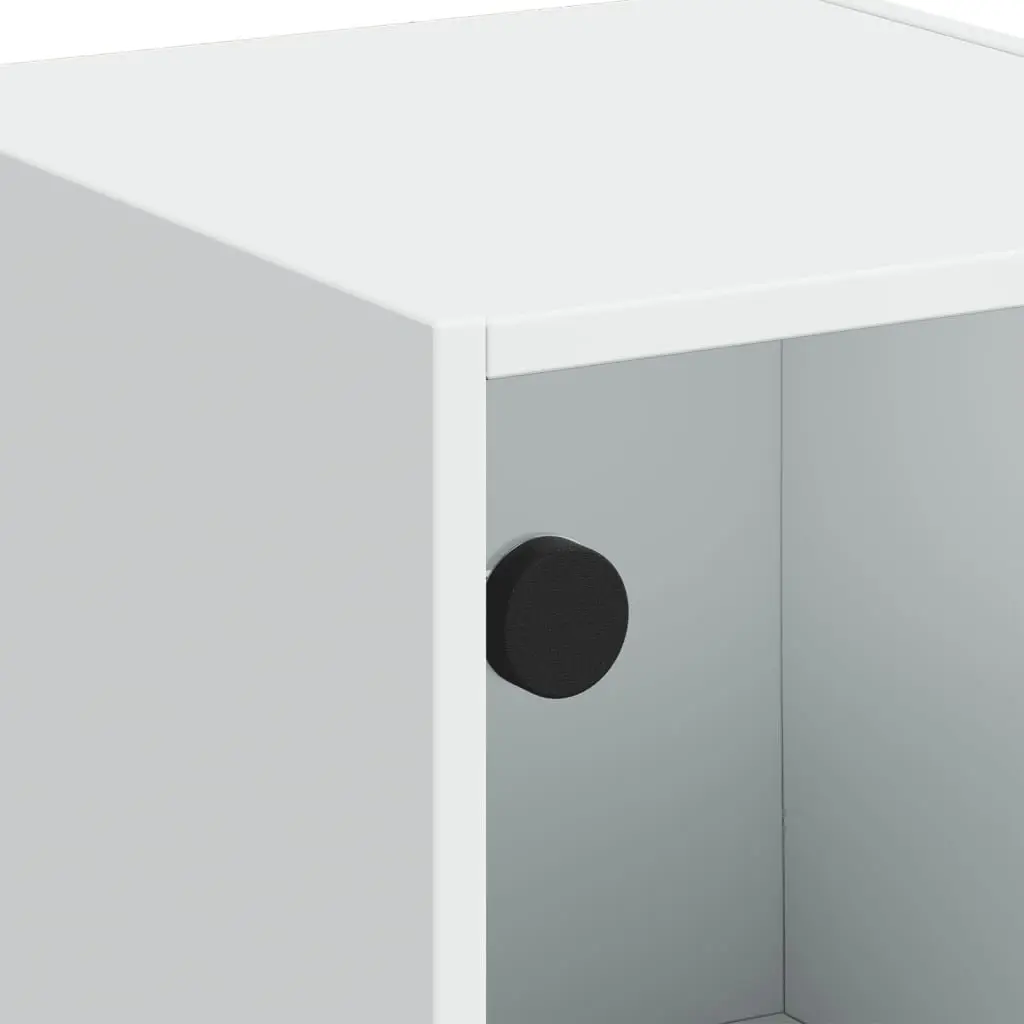 White Highboard Storage Cabinet with Glass Doors