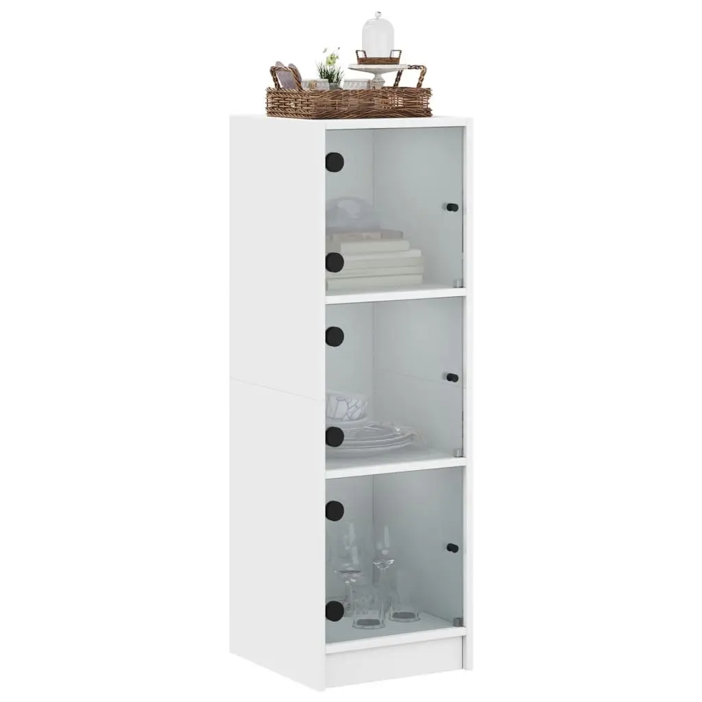 White Highboard Storage Cabinet with Glass Doors