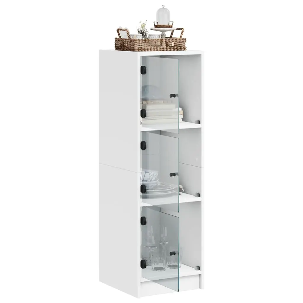 White Highboard Storage Cabinet with Glass Doors