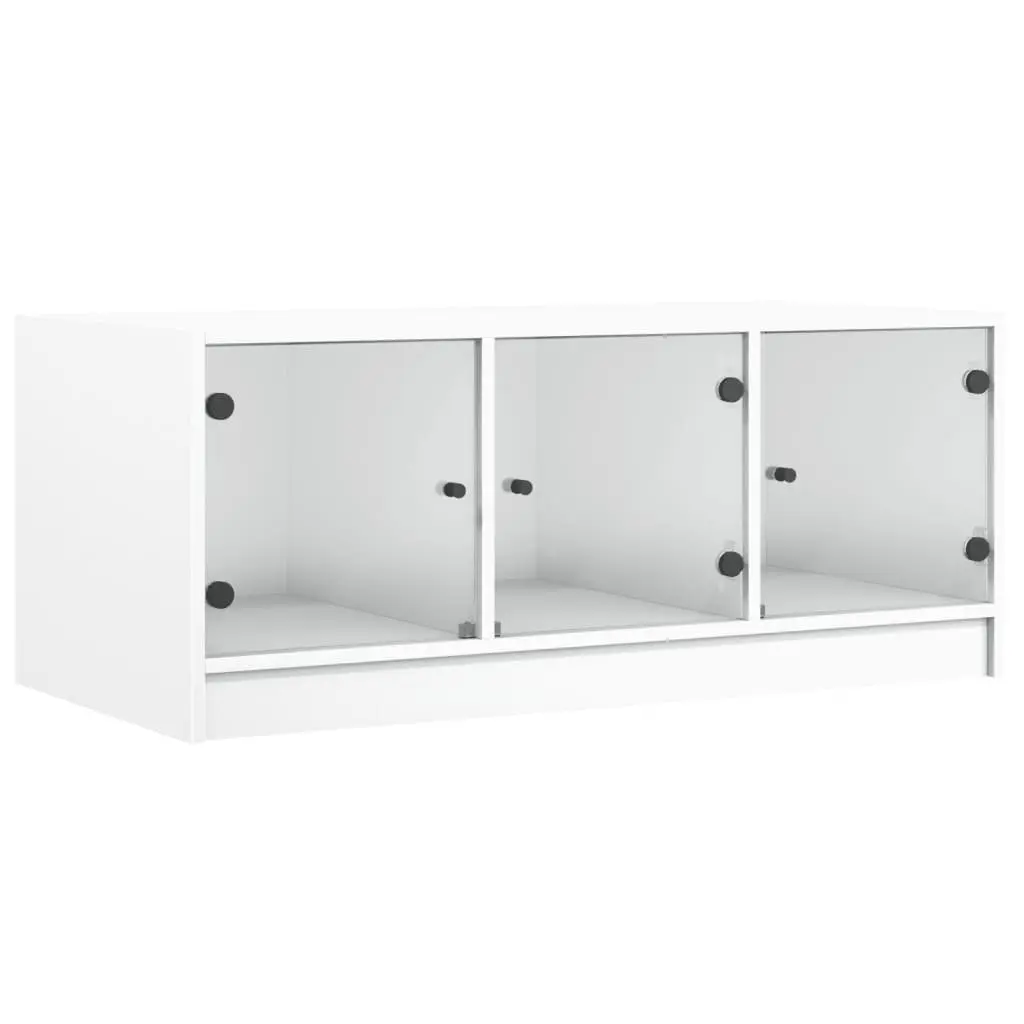 White Coffee Table with Glass Doors for Storage