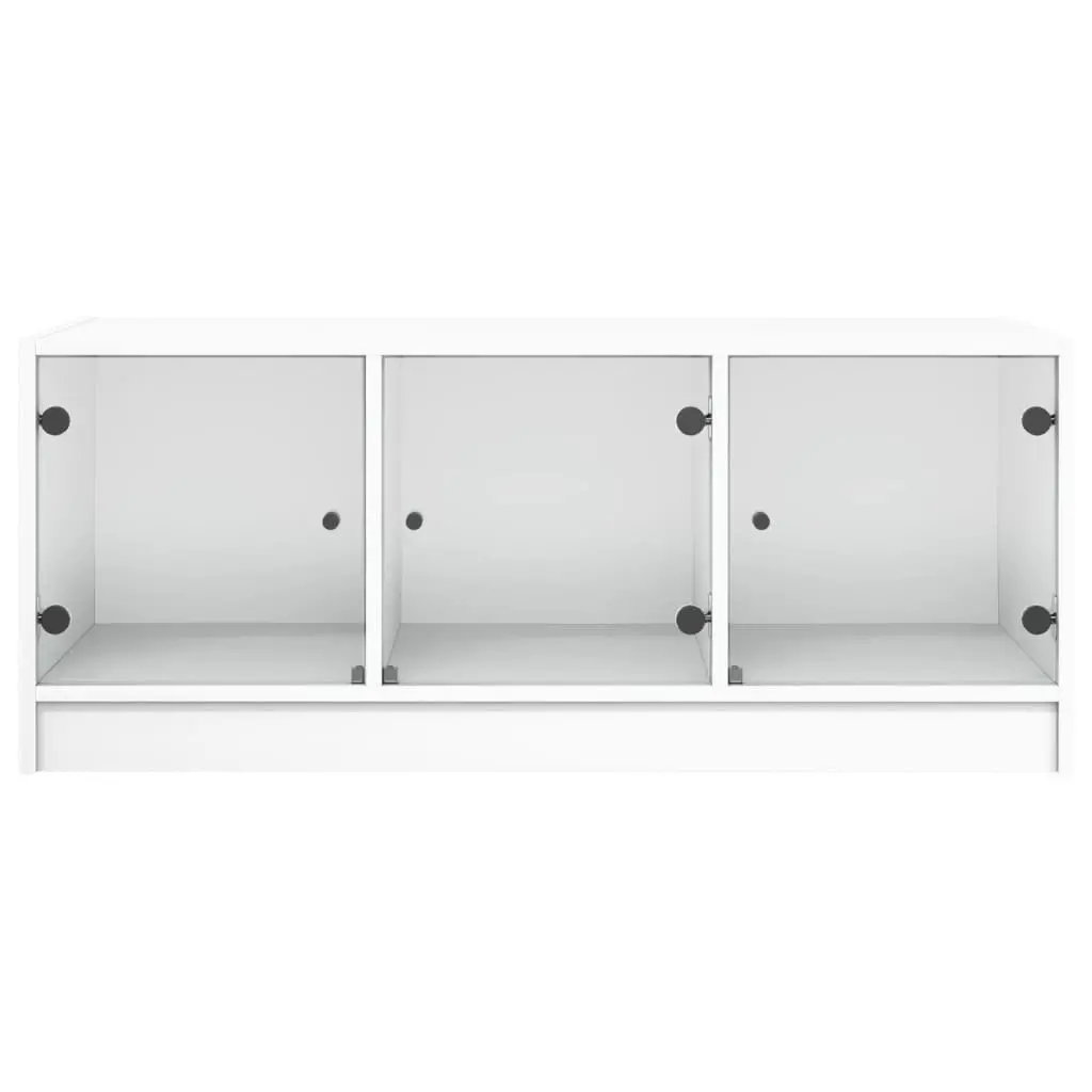 White Coffee Table with Glass Doors for Storage