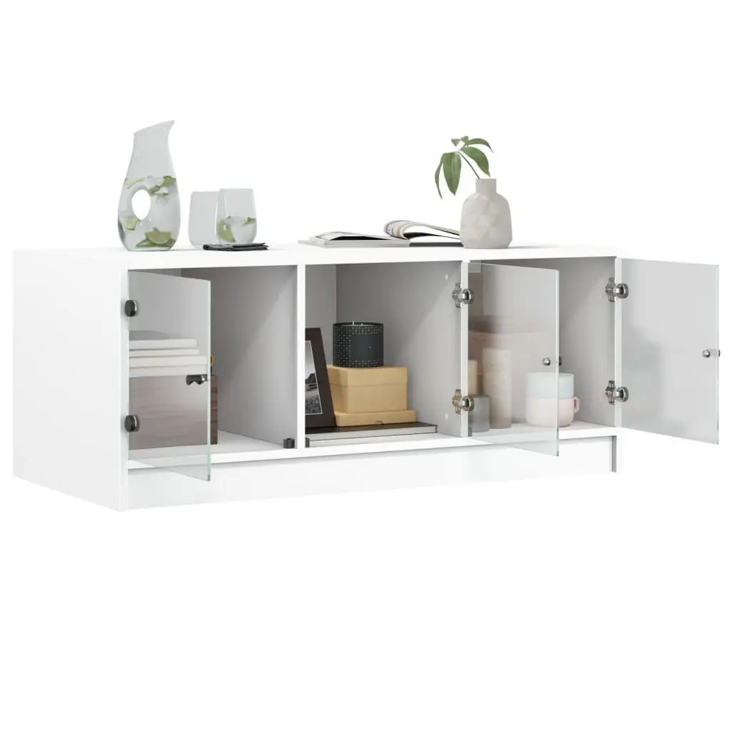 White Coffee Table with Glass Doors for Storage