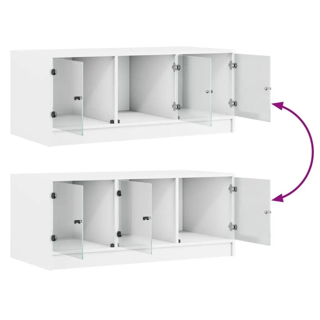 White Coffee Table with Glass Doors for Storage