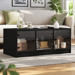 Stylish Black Coffee Table with Glass Doors for Storage