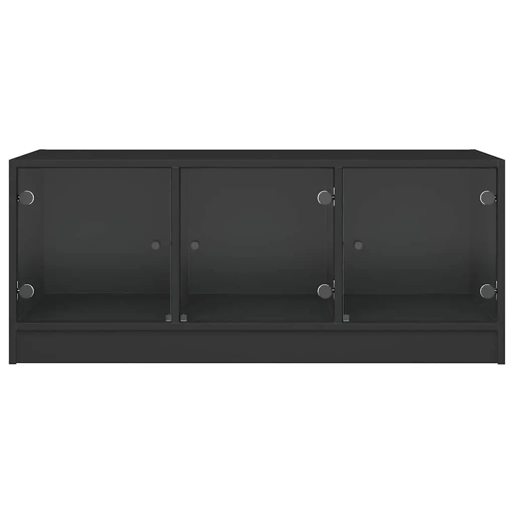Coffee Table Engineered Wood 102 x 50 x 42 cm Black with Glass Doors Storage Accent Living Room Furniture