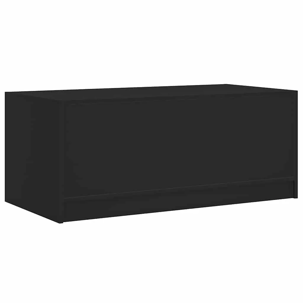 Coffee Table Engineered Wood 102 x 50 x 42 cm Black with Glass Doors Storage Accent Living Room Furniture