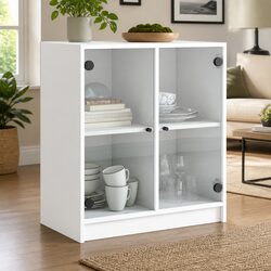 White Storage Cabinet with Glass Doors, 68x37x75.5cm