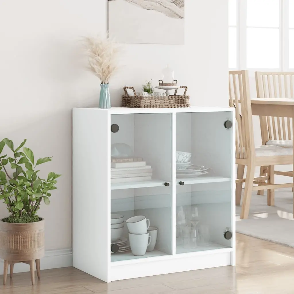 White Storage Cabinet with Glass Doors, 68x37x75.5cm
