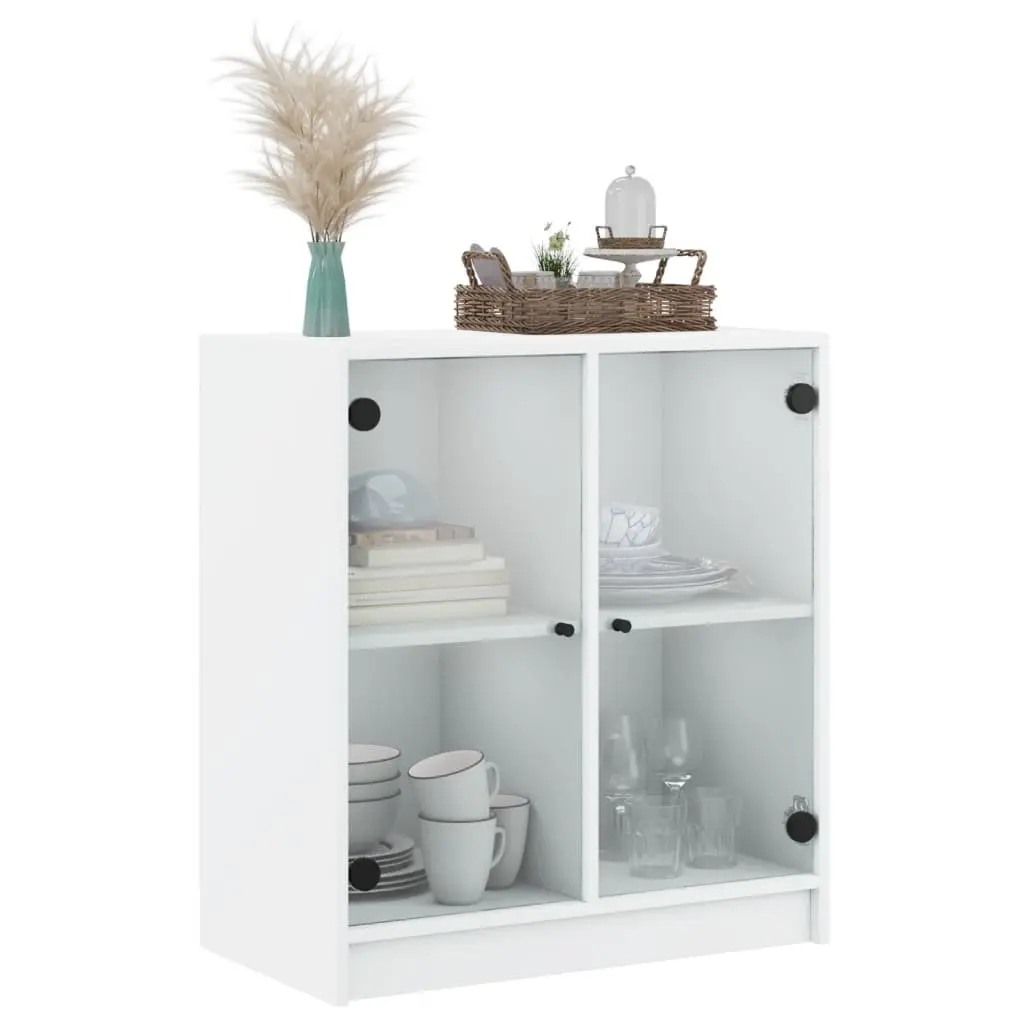 White Storage Cabinet with Glass Doors, 68x37x75.5cm