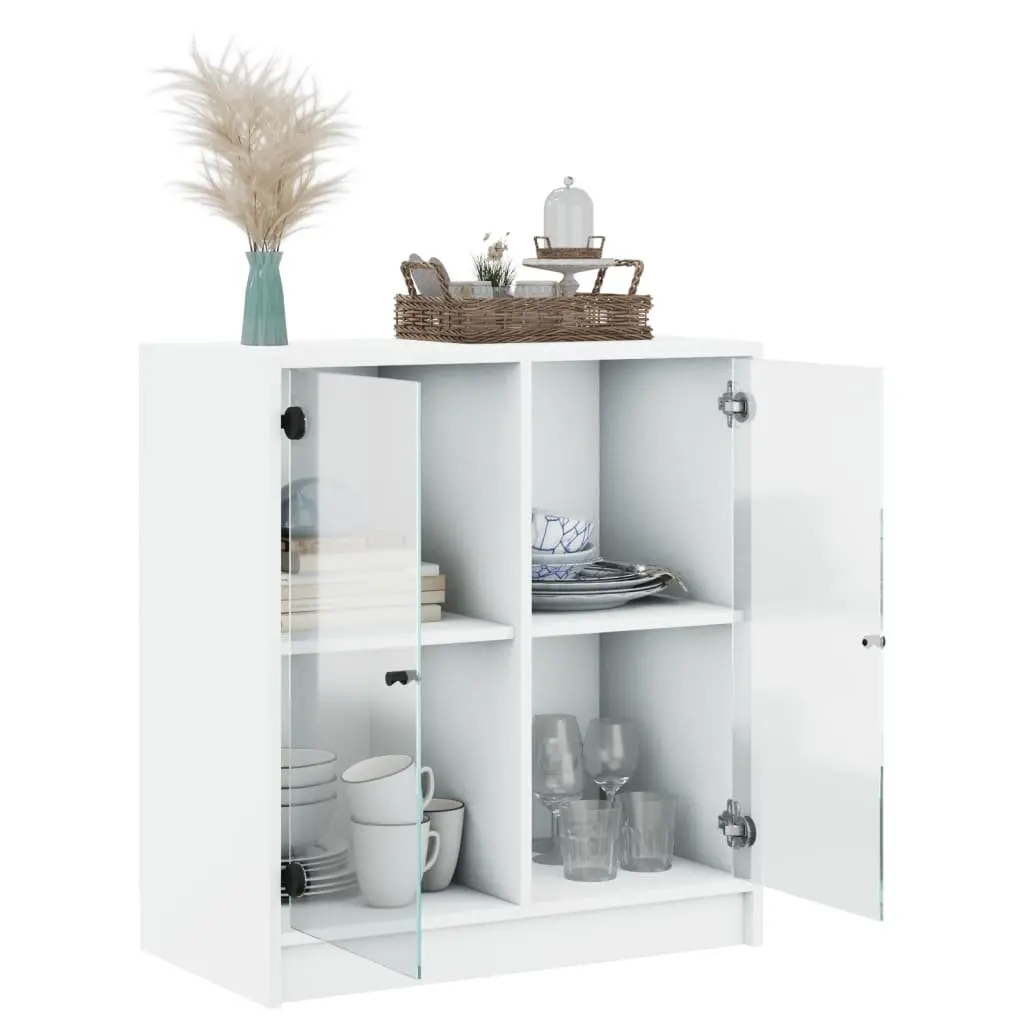 White Storage Cabinet with Glass Doors, 68x37x75.5cm