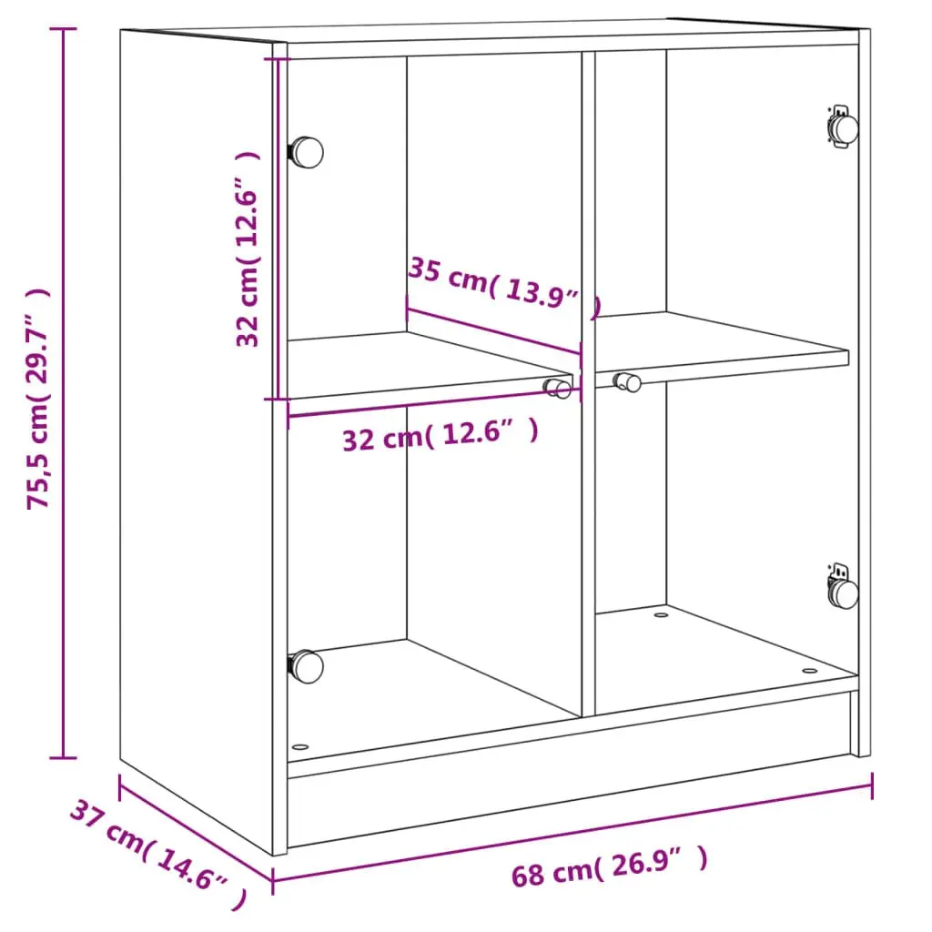White Storage Cabinet with Glass Doors, 68x37x75.5cm