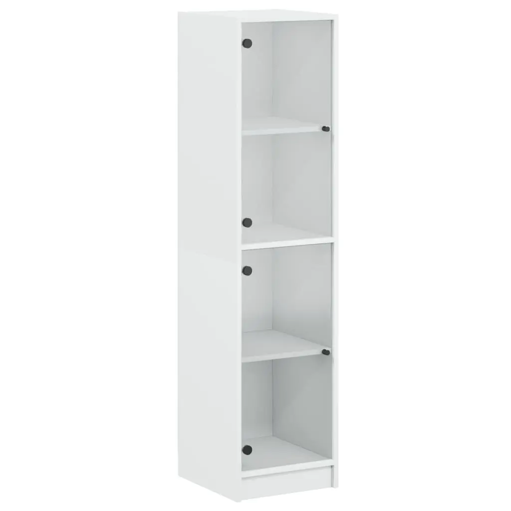 Highboard Storage Cabinet Engineered Wood Glass Doors 35x37x142cm White