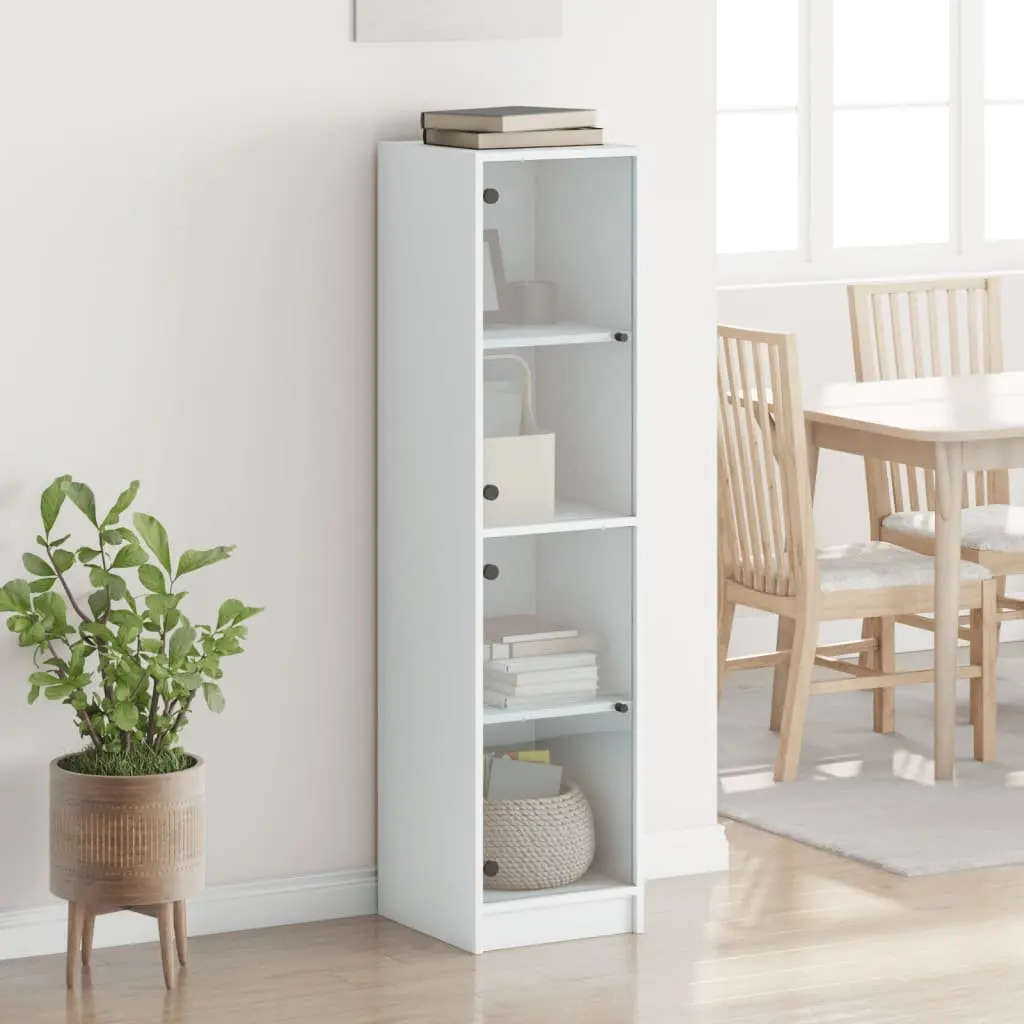Highboard Storage Cabinet Engineered Wood Glass Doors 35x37x142cm White
