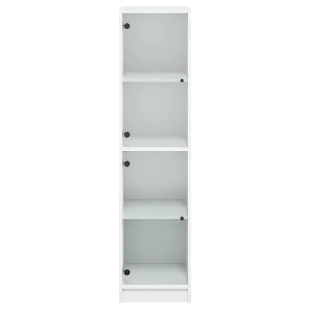 Highboard Storage Cabinet Engineered Wood Glass Doors 35x37x142cm White
