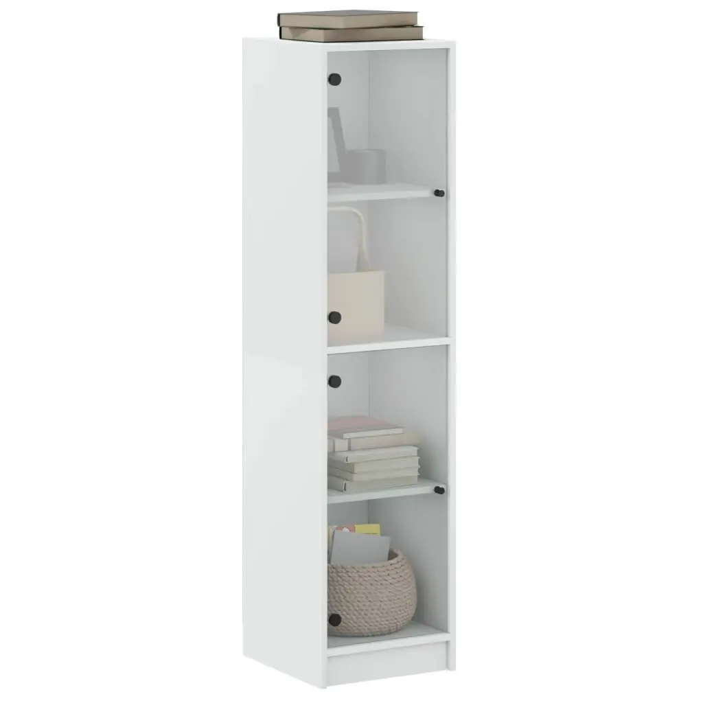 Highboard Storage Cabinet Engineered Wood Glass Doors 35x37x142cm White