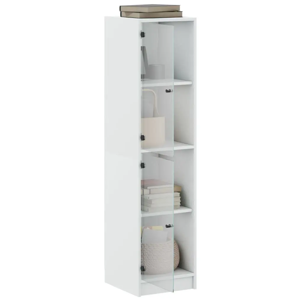 Highboard Storage Cabinet Engineered Wood Glass Doors 35x37x142cm White