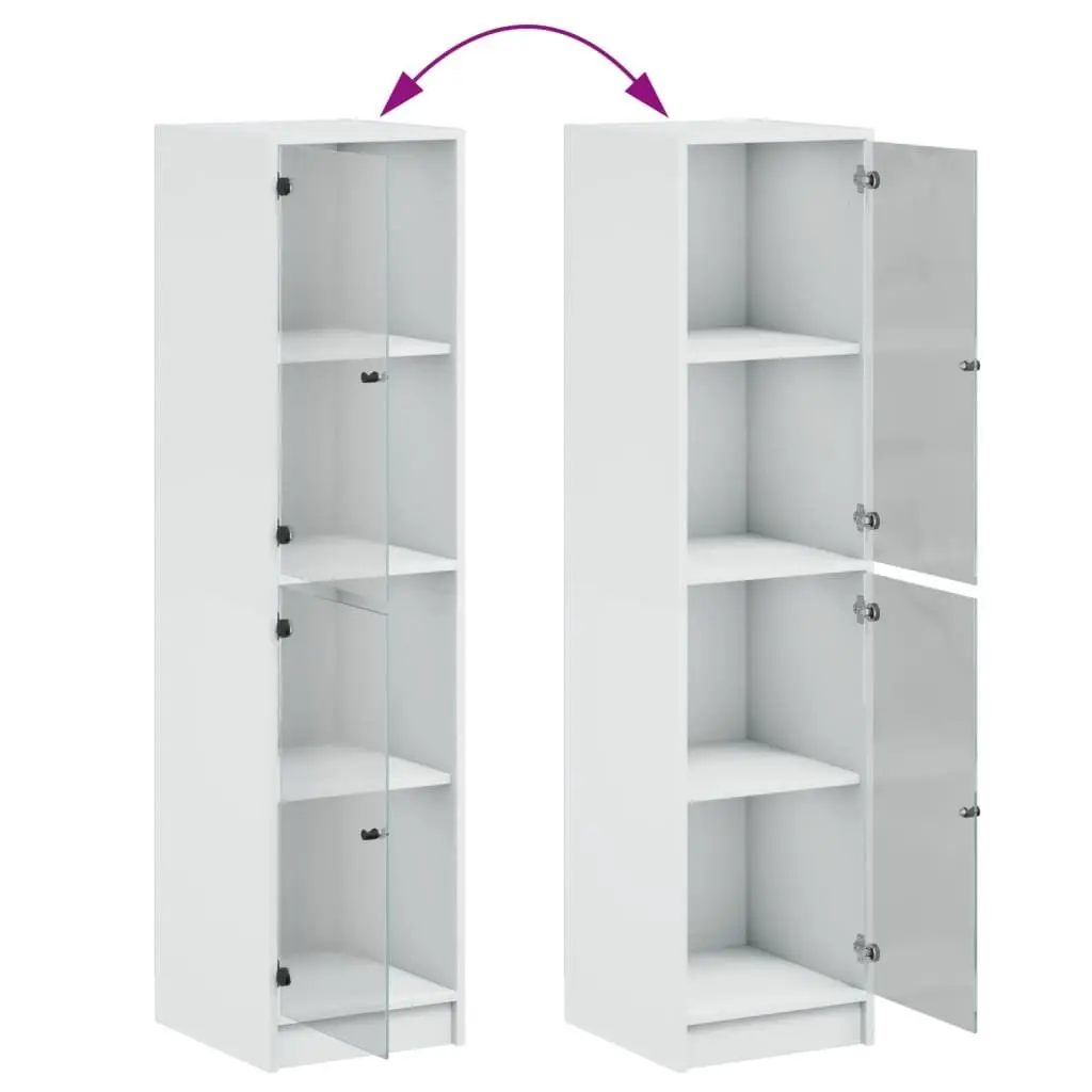 Highboard Storage Cabinet Engineered Wood Glass Doors 35x37x142cm White