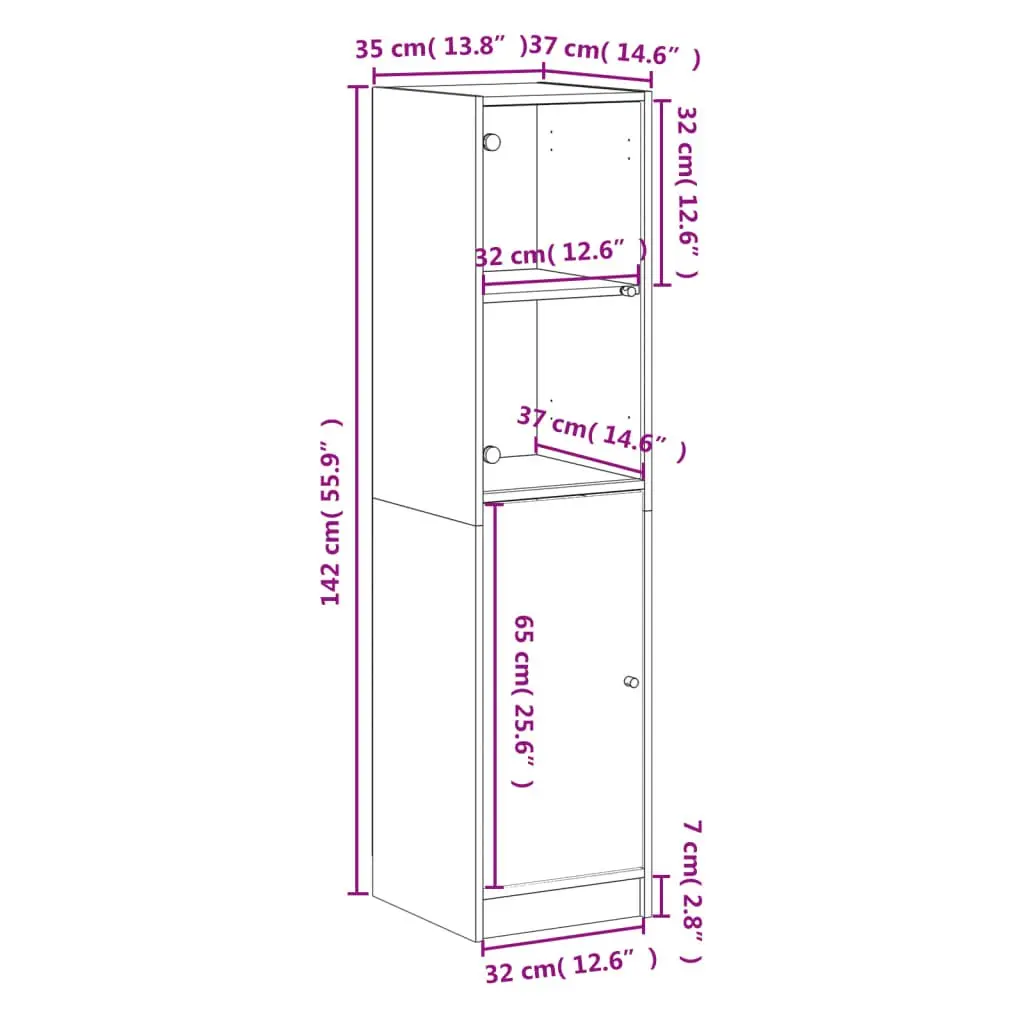 Highboard Engineered Wood 35x37x142cm White Glass Door Storage Cabinet