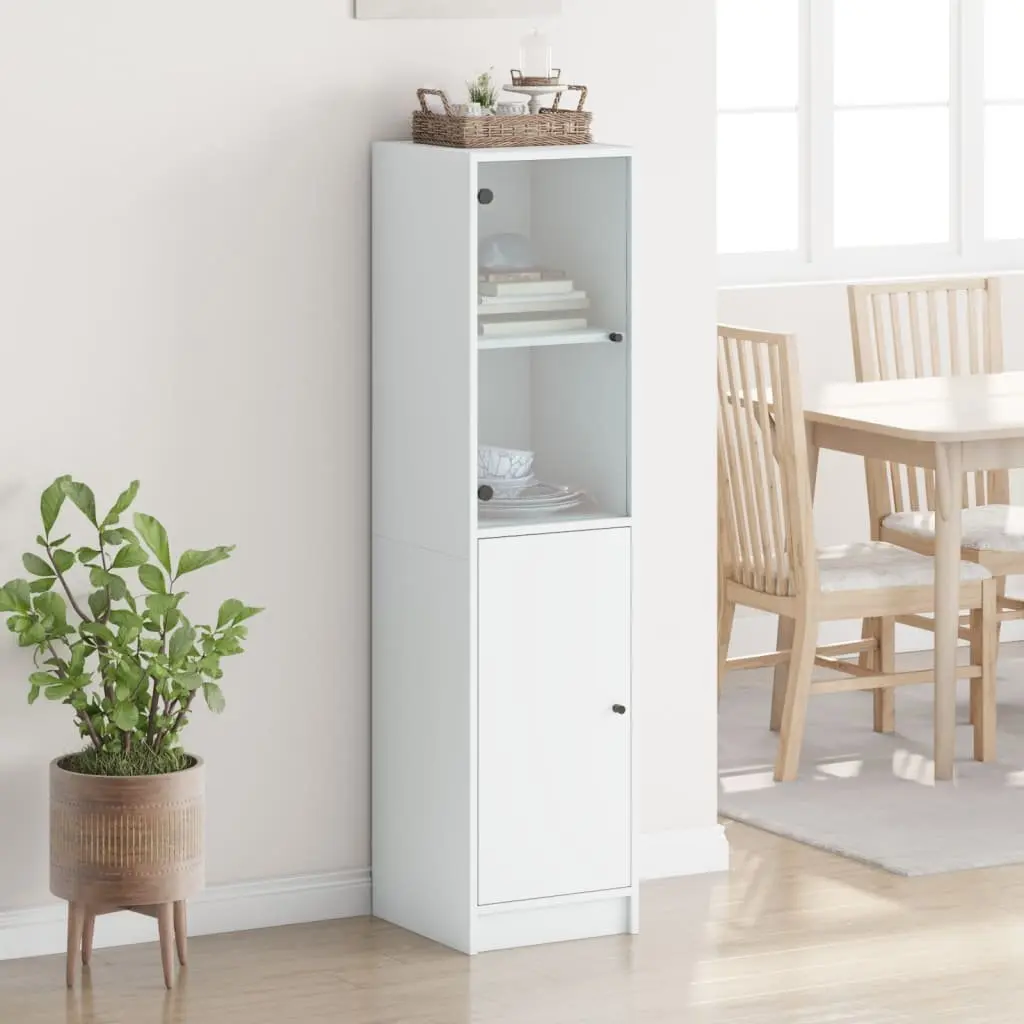 Highboard Engineered Wood 35x37x142cm White Glass Door Storage Cabinet