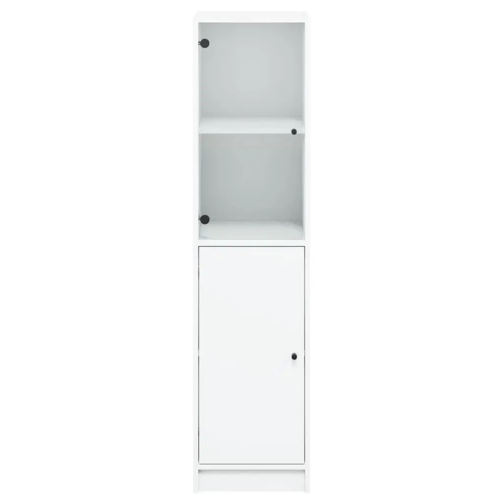 Highboard Engineered Wood 35x37x142cm White Glass Door Storage Cabinet
