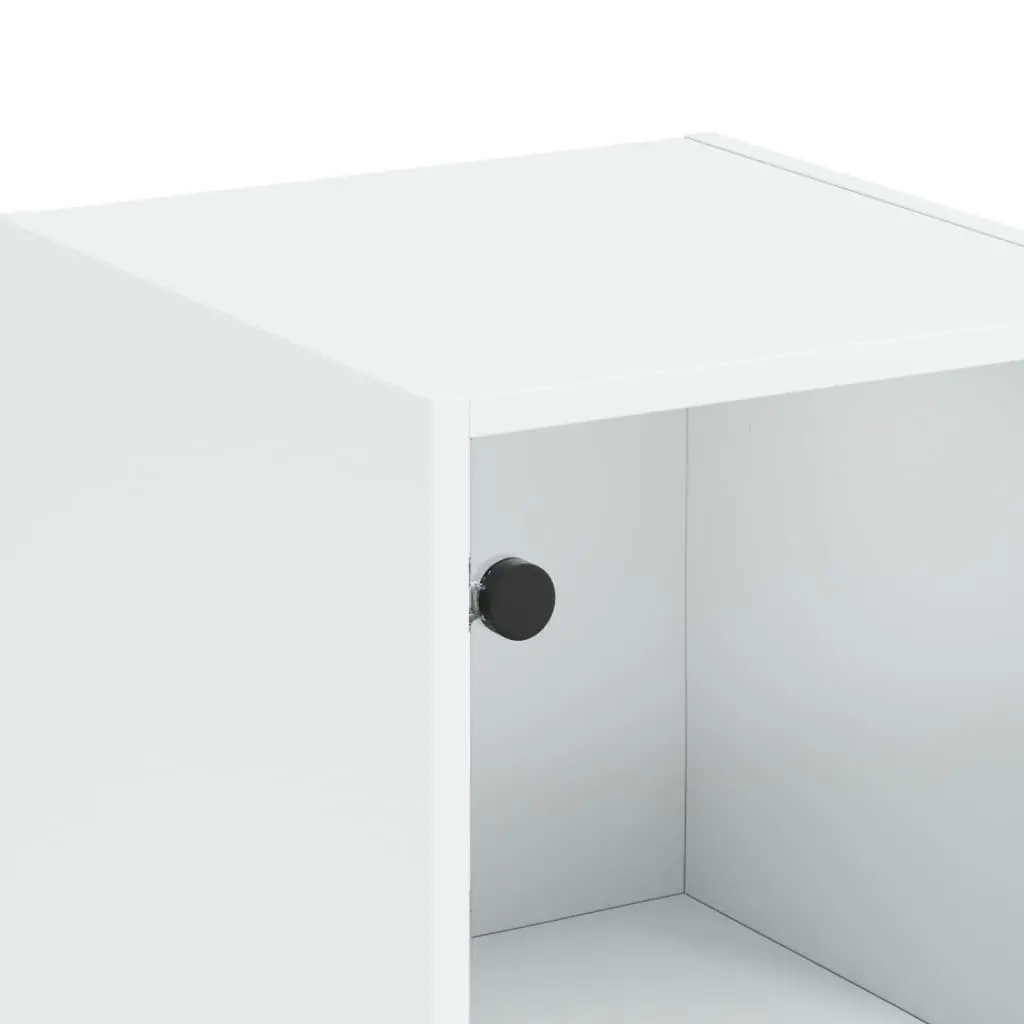 Highboard Engineered Wood 35x37x142cm White Glass Door Storage Cabinet