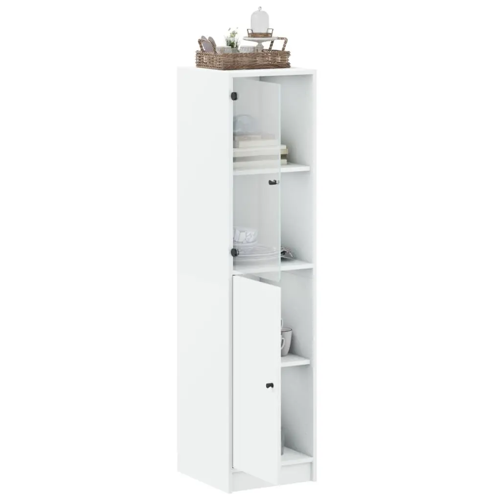 Highboard Engineered Wood 35x37x142cm White Glass Door Storage Cabinet