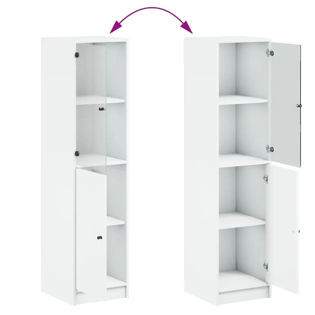Highboard Engineered Wood 35x37x142cm White Glass Door Storage Cabinet