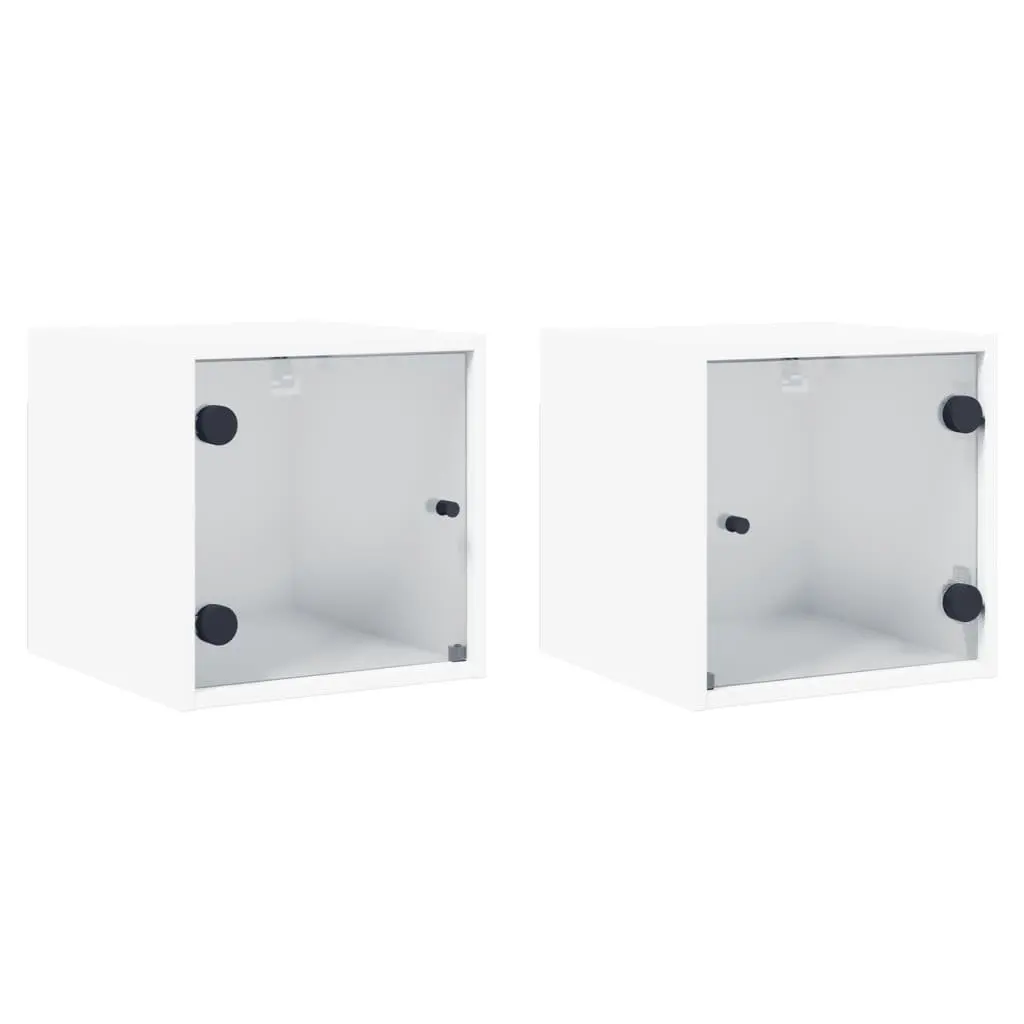 Bedside Cabinet Engineered Wood Wall-Mounted Storage Organiser White 35x37x35cm 2 Piece
