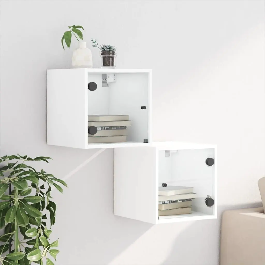 Bedside Cabinet Engineered Wood Wall-Mounted Storage Organiser White 35x37x35cm 2 Piece