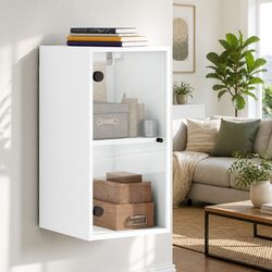 Elegant White Wall Cabinet with Glass Doors