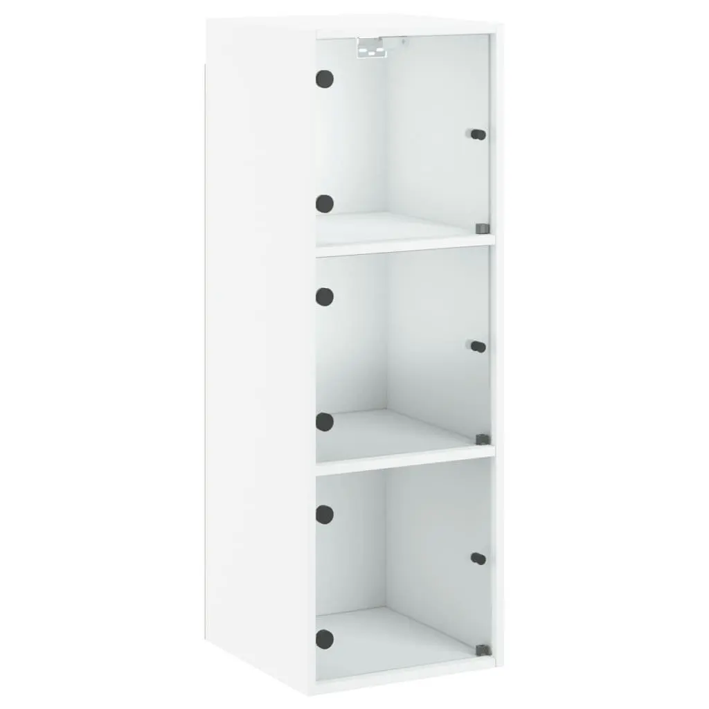 Wall Cabinet with Glass Doors White Storage Unit 35x37x100cm Organiser