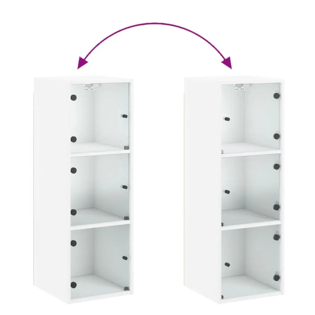 Wall Cabinet with Glass Doors White Storage Unit 35x37x100cm Organiser