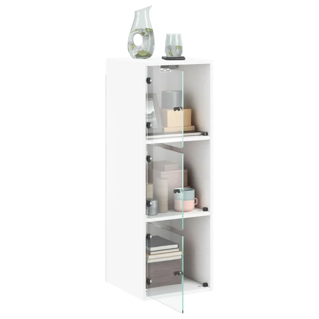 Wall Cabinet with Glass Doors White Storage Unit 35x37x100cm Organiser
