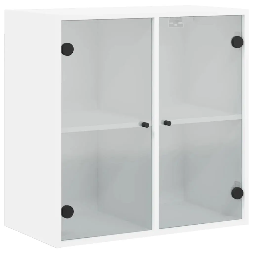 Wall Cabinet with Glass Doors White Storage Unit 68x37x68.5cm Floating Shelving