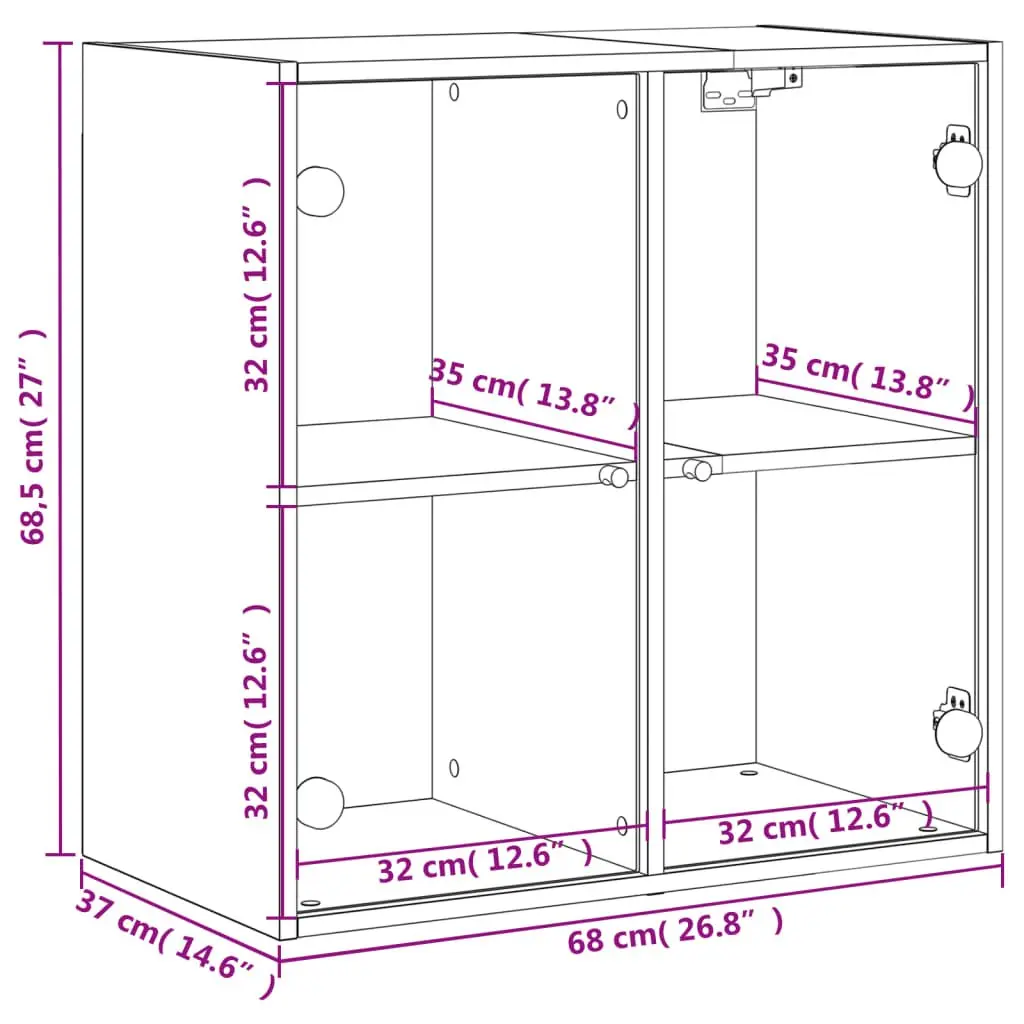 Wall Cabinet with Glass Doors White Storage Unit 68x37x68.5cm Floating Shelving