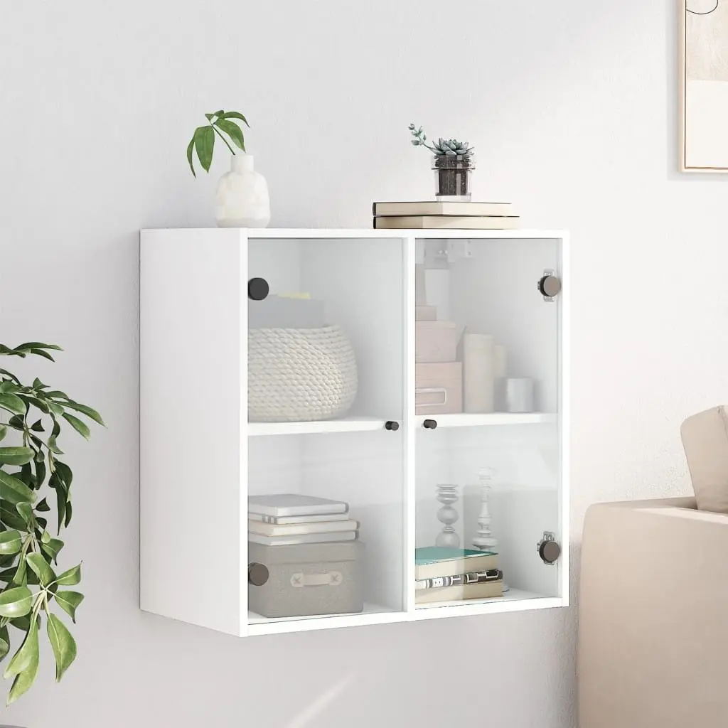 Wall Cabinet with Glass Doors White Storage Unit 68x37x68.5cm Floating Shelving