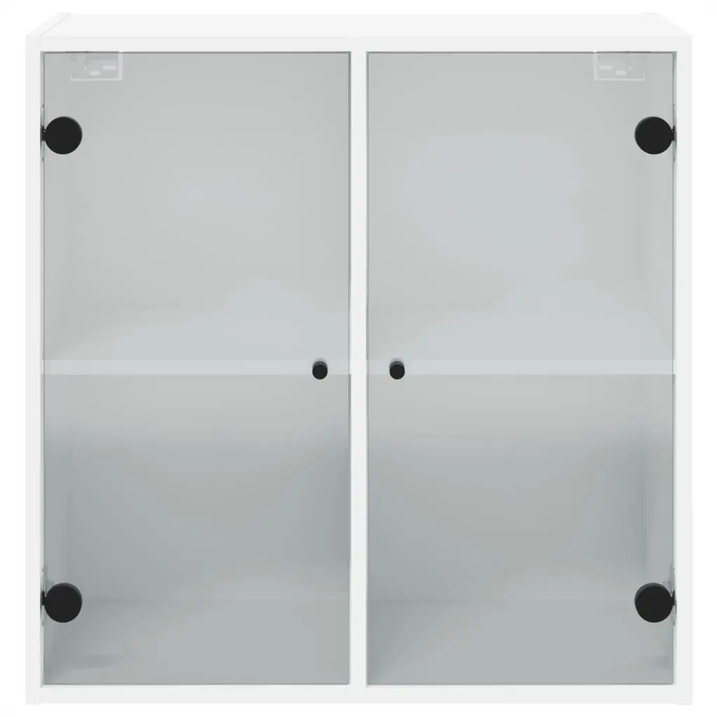 Wall Cabinet with Glass Doors White Storage Unit 68x37x68.5cm Floating Shelving